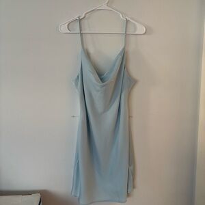 urban outfitters light cinderella blue silk satin cowl neck mini dress🩵
